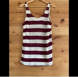 Volcom Hazy Tank Cream and Burgundy Stripe Woven Tank Top